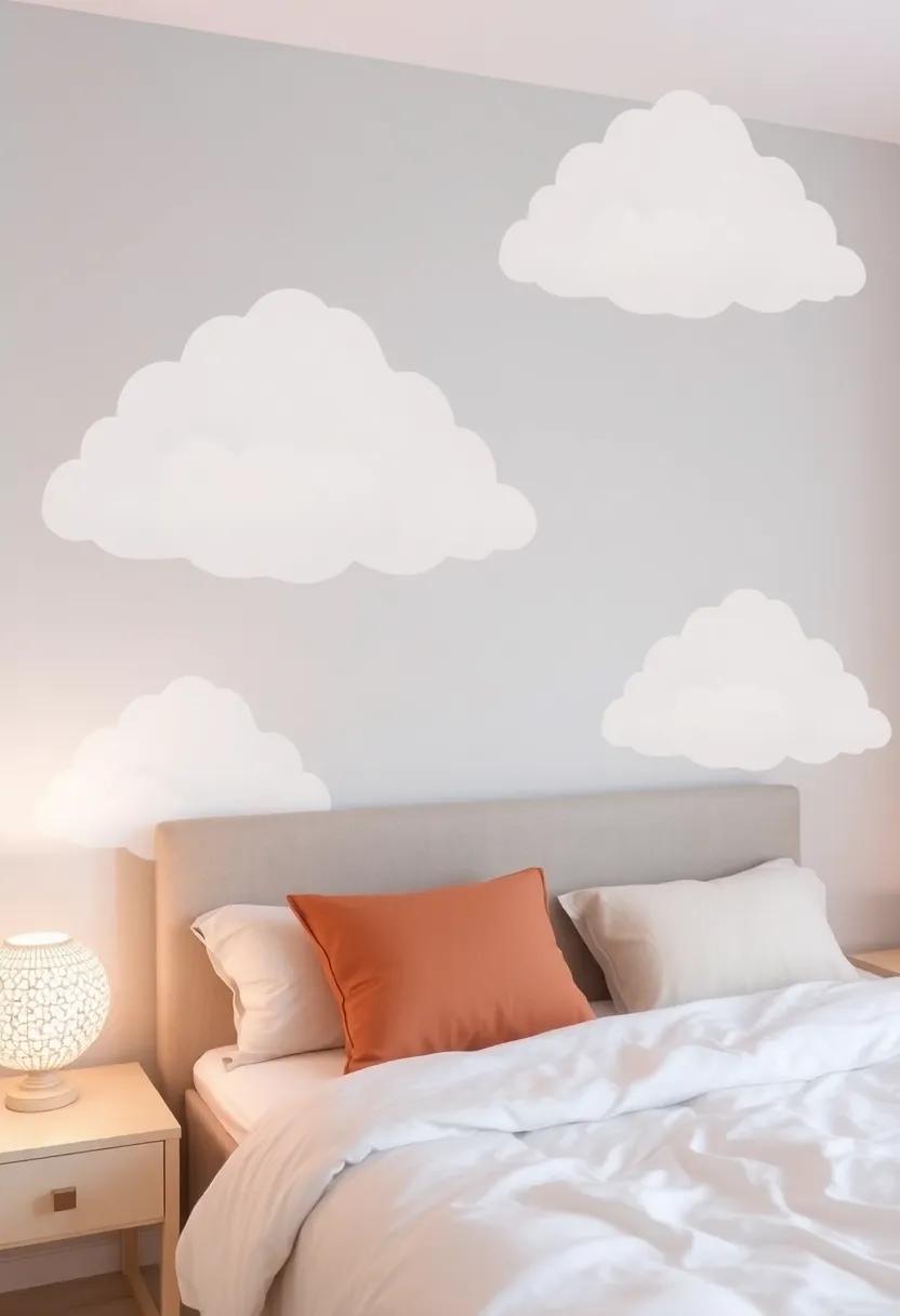 Dreamy ‌clouds: Create a whimsical atmosphere by decorating your walls with soft cloud decals, perfect ⁢for a cozy, tranquil bedroom ambience