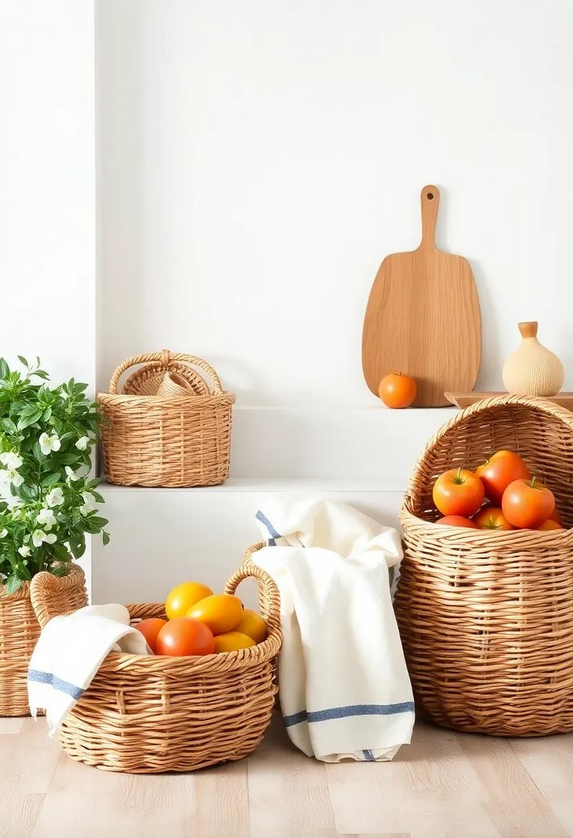 Baskets for ​storage: Utilize‌ woven baskets ​for an organic touch, ideal for storing​ fruits, vegetables, or kitchen‌ linens