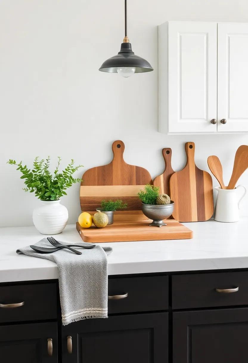 Decorative​ Cutting Boards: Arrange wooden ⁤cutting boards on your countertop for both functionality and attractive display