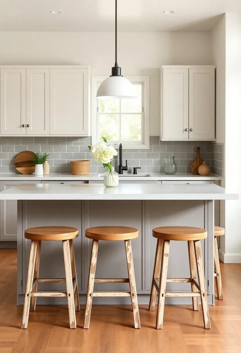 Farmhouse-Style Bar⁣ Stools: Choose ⁣stools with a bit of history ‍or a⁣ distressed finish to enhance your kitchen island or​ breakfast bar
