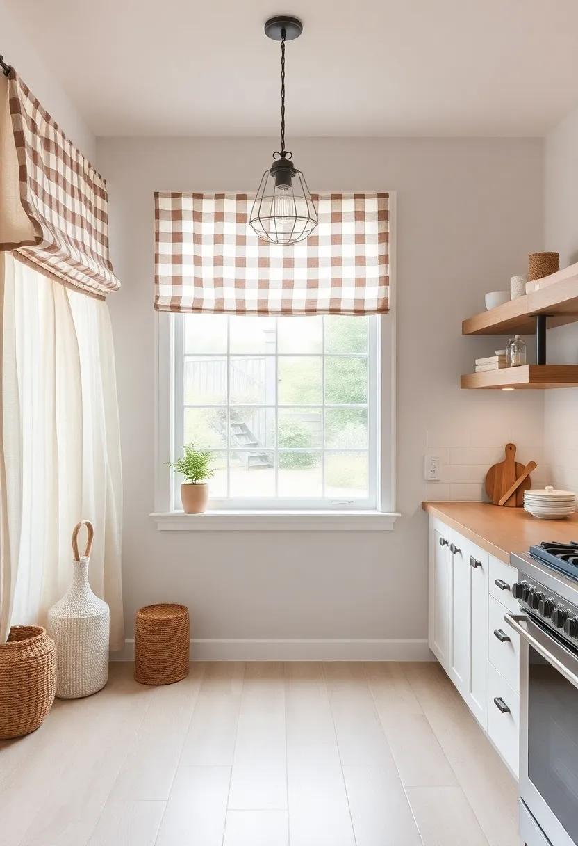 Rustic‌ Window Treatments: Soft, ⁤natural fabrics or ⁢checks ⁢for‍ your kitchen ‌windows can create a⁢ warm ambiance and frame ‍your views beautifully