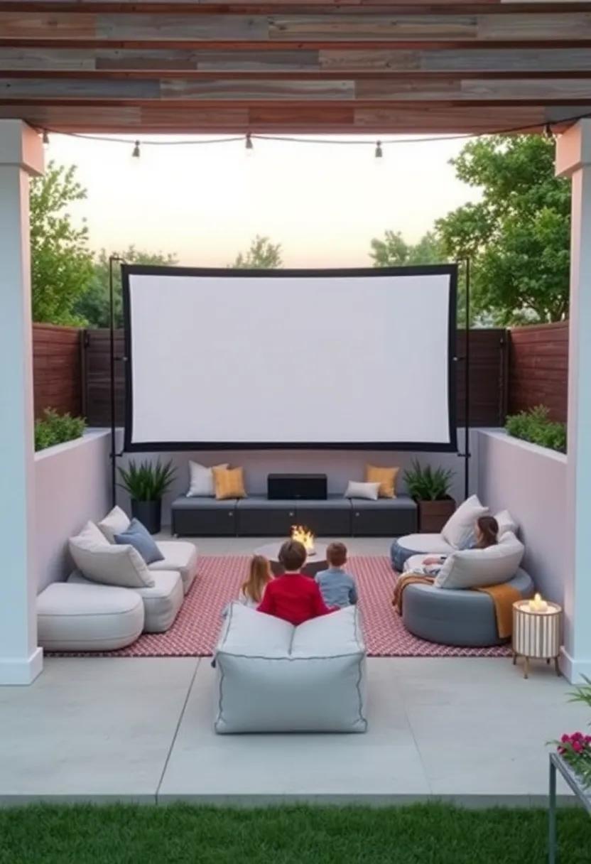 Multi-Use Movie Patio: Set up an outdoor⁤ movie screen ‌with a cozy kid-friendly ‍corner ‌filled with cushions and ⁢bean bags for movie nights, while adults lounge around with popcorn