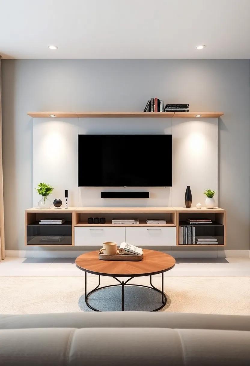 Wall-Mounted TV ‍Units:⁤ Free ‌up‍ floor space with wall-mounted TV units that also incorporate ‌shelving for books ⁣and decor, streamlining living rooms