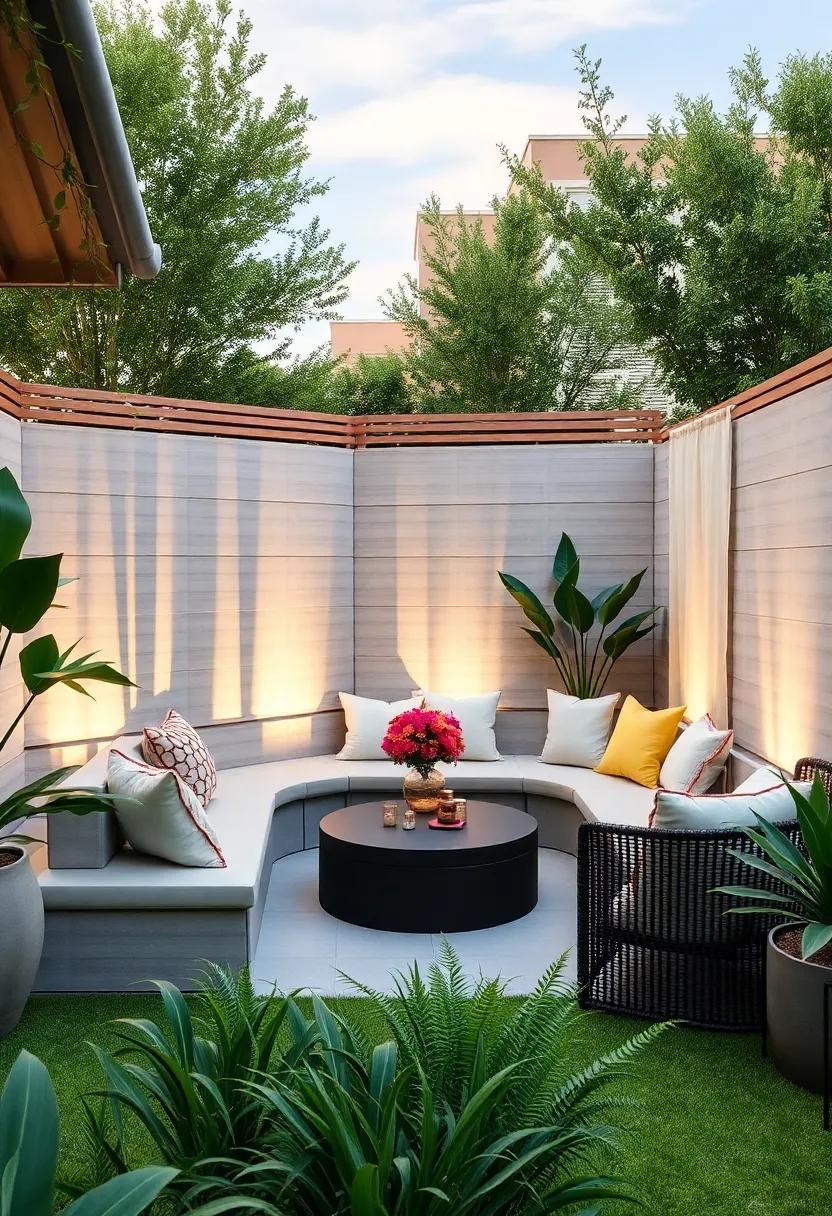 Modern Slatted⁤ Spectacle: A sleek slatted fence with ⁣matching seating provides ​texture and depth,‌ creating a stylish retreat while maintaining a breathable⁤ atmosphere