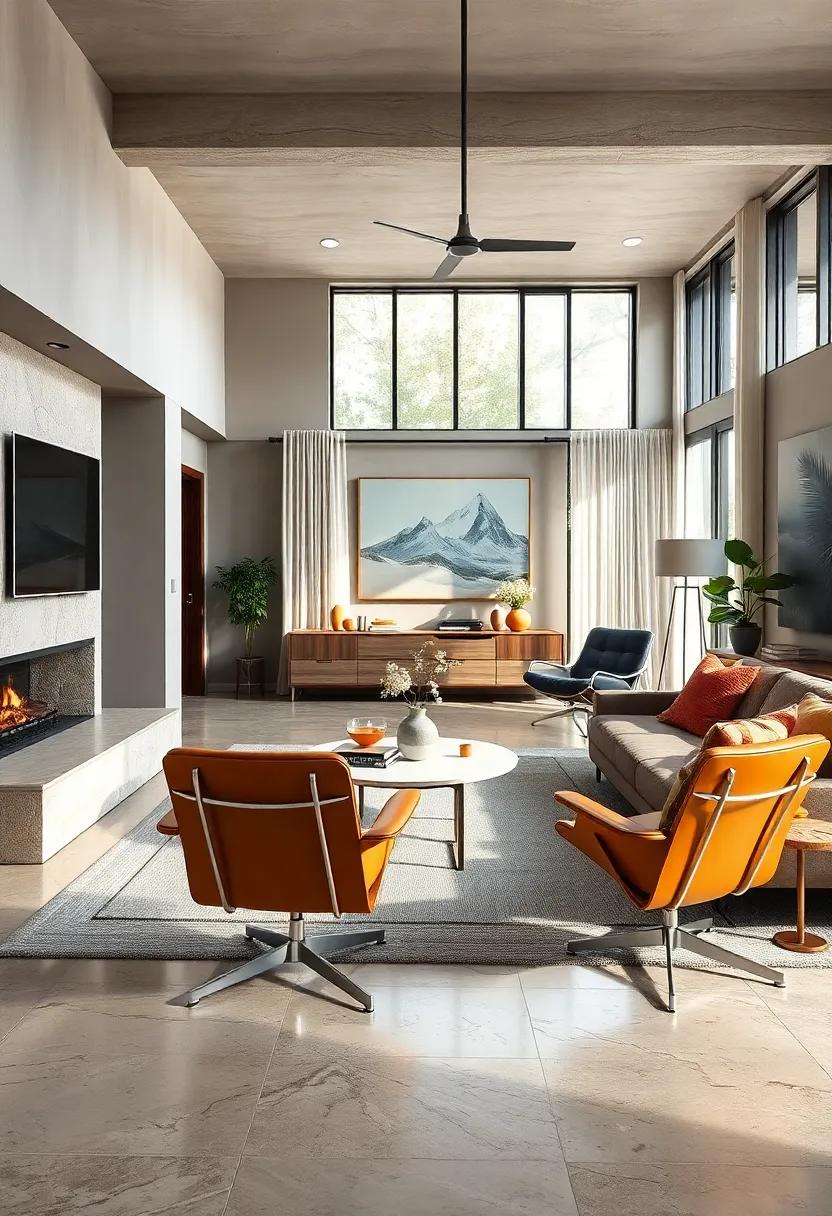 Delve⁤ into ⁤a⁤ stylish living room where ⁤bold geometric ‍shapes mesh with the ‍organic curves ​of the Eames chair, celebrating an artistic‌ approach ‌to⁣ furniture ⁢arrangement