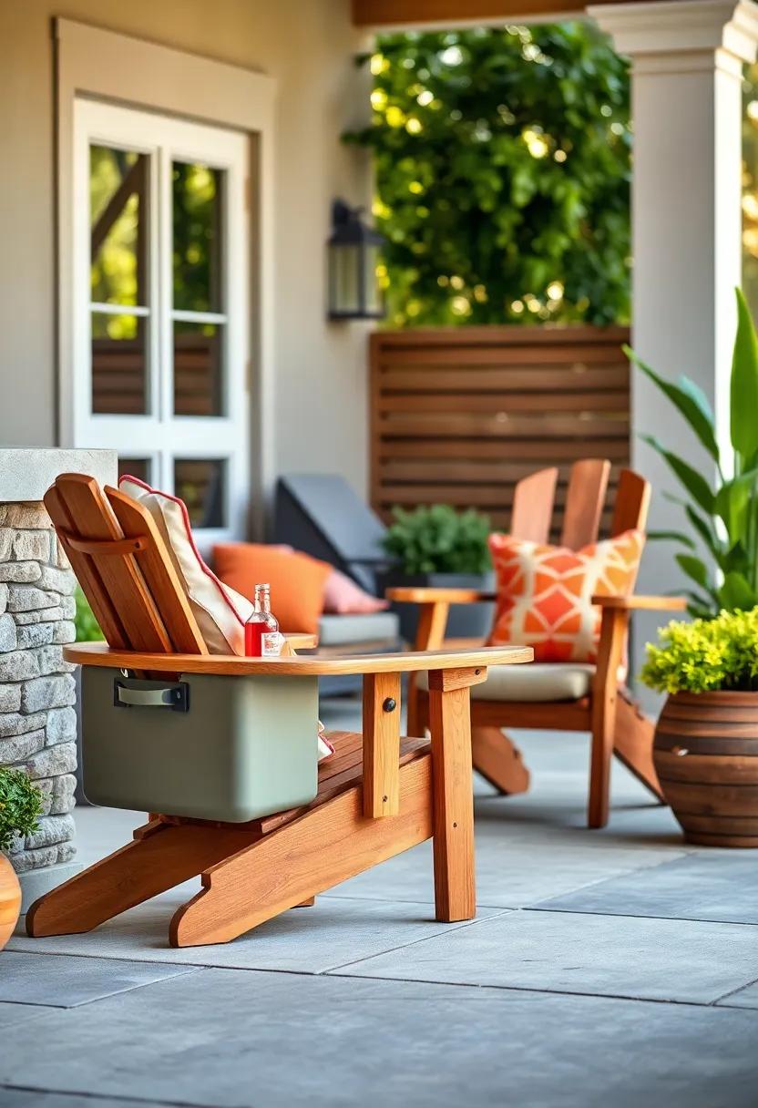 Adirondack Cooler chair: An iconic Adirondack chair featuring a built-in cooler in the armrest, ensuring refreshments are always at your fingertips