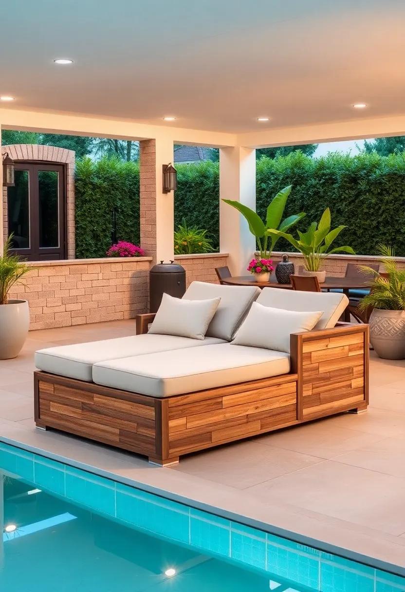 Double Chaise Lounge with Chilled Storage: Enjoy the comfort of a double chaise lounge that cleverly incorporates storage for cooling drinks in your outdoor oasis