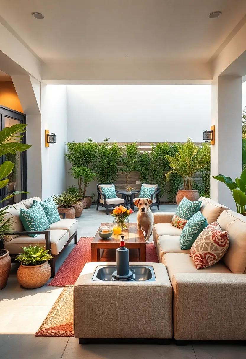 Pet-Friendly Sofa with Chilled Drink Holder: This thoughtful design includes a cooler spot for drinks while ensuring you don't forget about your furry friends