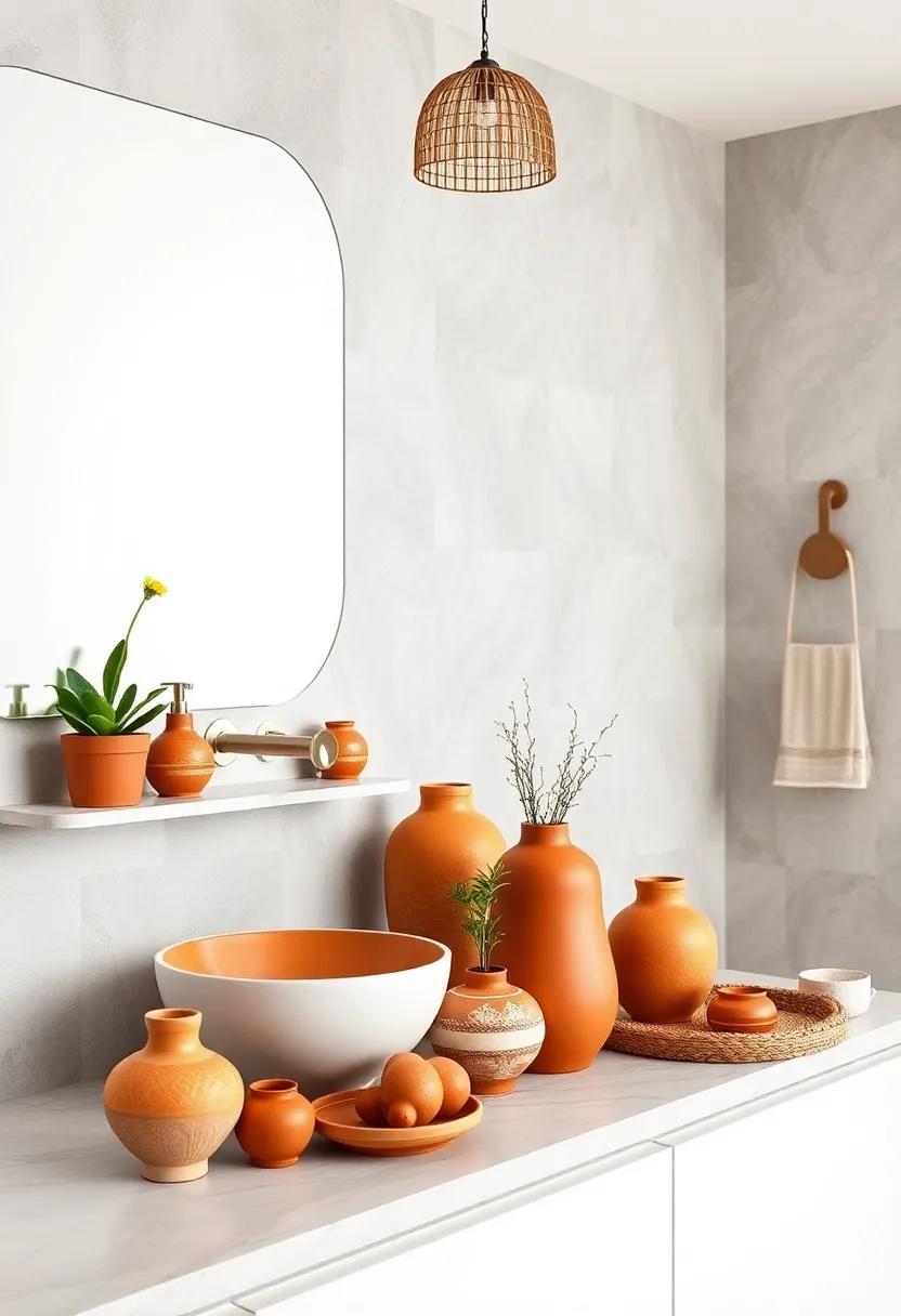 Mix and match terracotta pottery sizes to create a ‌playful‌ yet harmonious arrangement ​on your bathroom‌ countertop