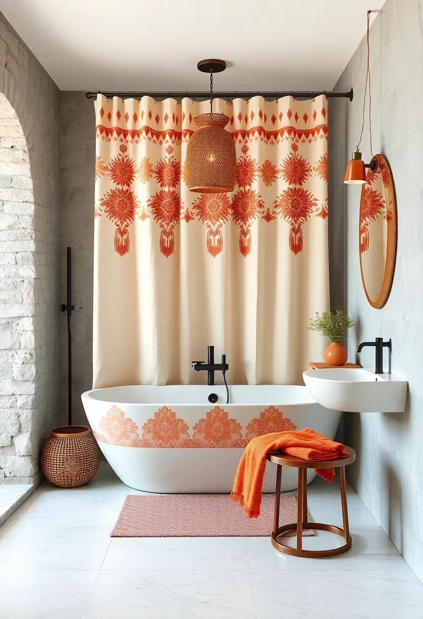 Design a unique shower curtain featuring terracotta patterns‌ for an artistic statement that⁤ ties⁤ the room ⁣together