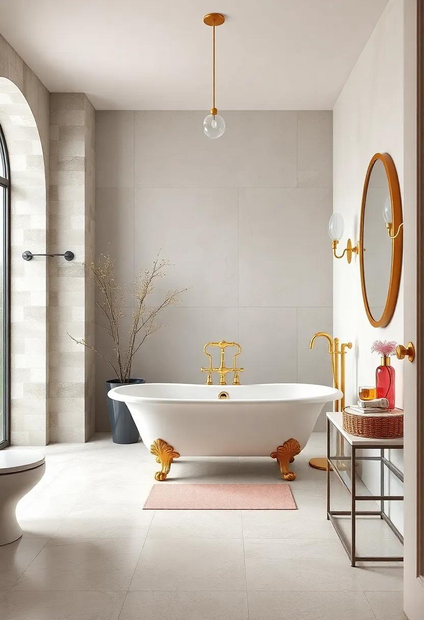 Embrace Vintage elegance: Discover a breathtaking ⁤white clawfoot tub adorned with intricate gold accents that perfectly ⁤captures⁢ the essence of classic​ design in a modern bathroom