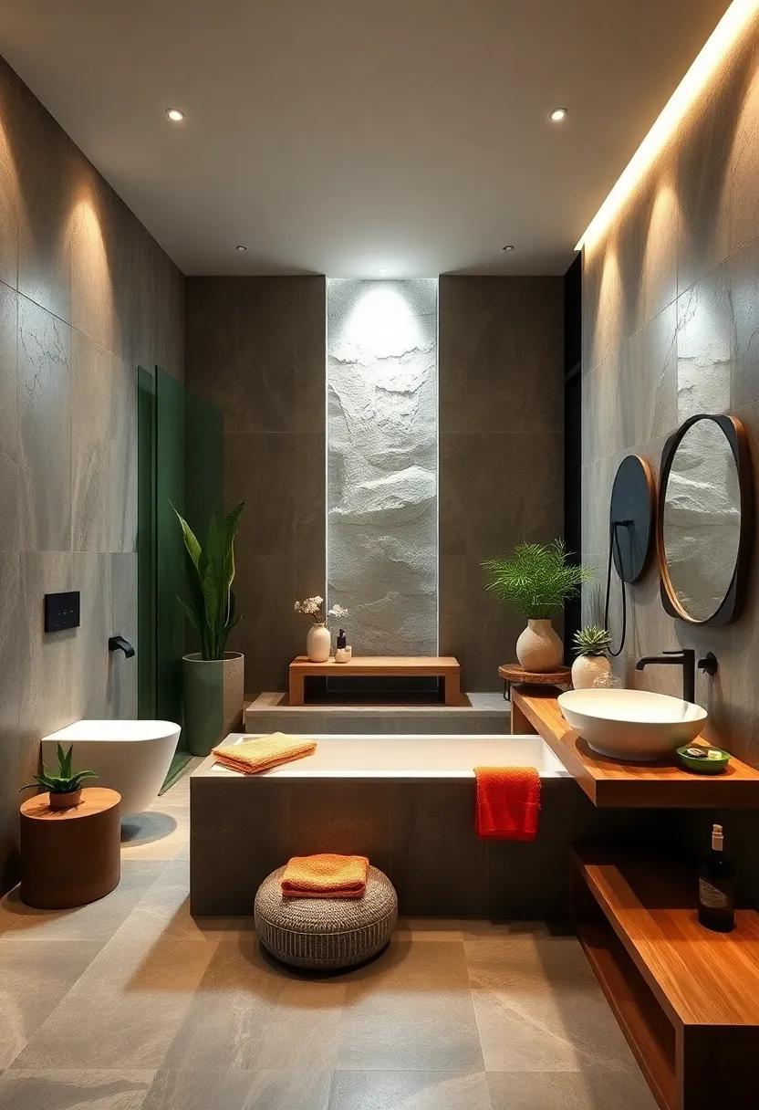 Create a zen-like at-home spa with⁢ natural ​stone elements⁤ and an open layout promoting relaxation