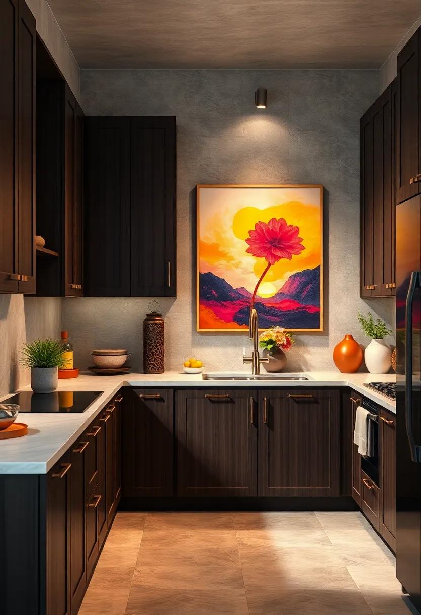 Add a Pop of Color: Use colorful artwork or decor items to introduce vibrancy into your kitchen palette
