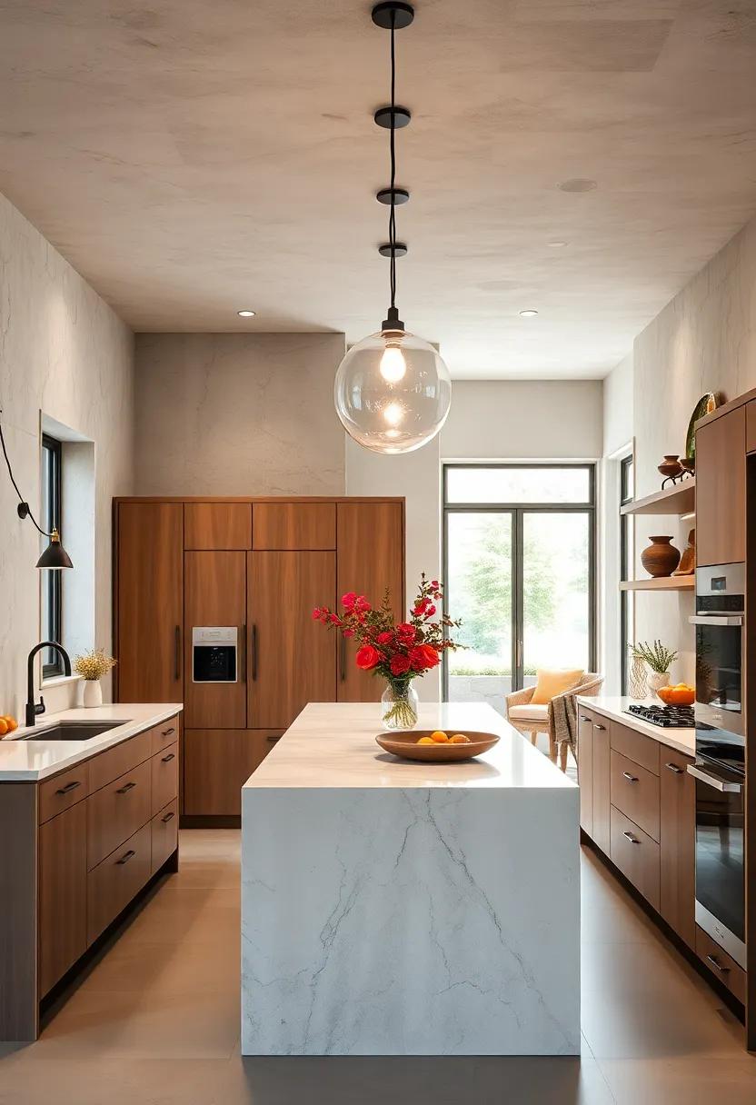 Lush Lighting: Enhance your kitchen island with pendant lighting, not only adding illumination but also serving as a stylish design element