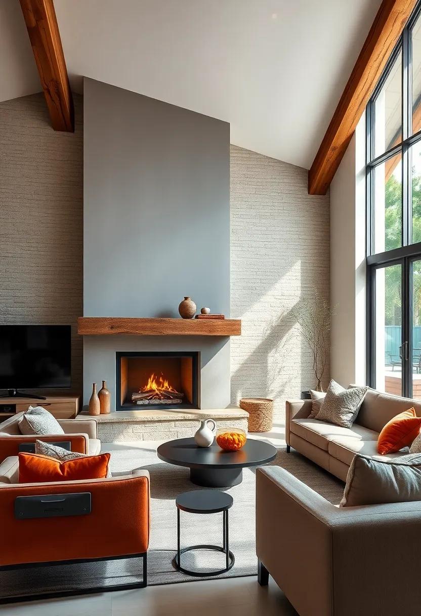 Integrate a modern twist by‍ pairing sleek furniture with a traditional wooden fireplace mantel,‍ striking a balance⁤ between contemporary style and cozy comfort
