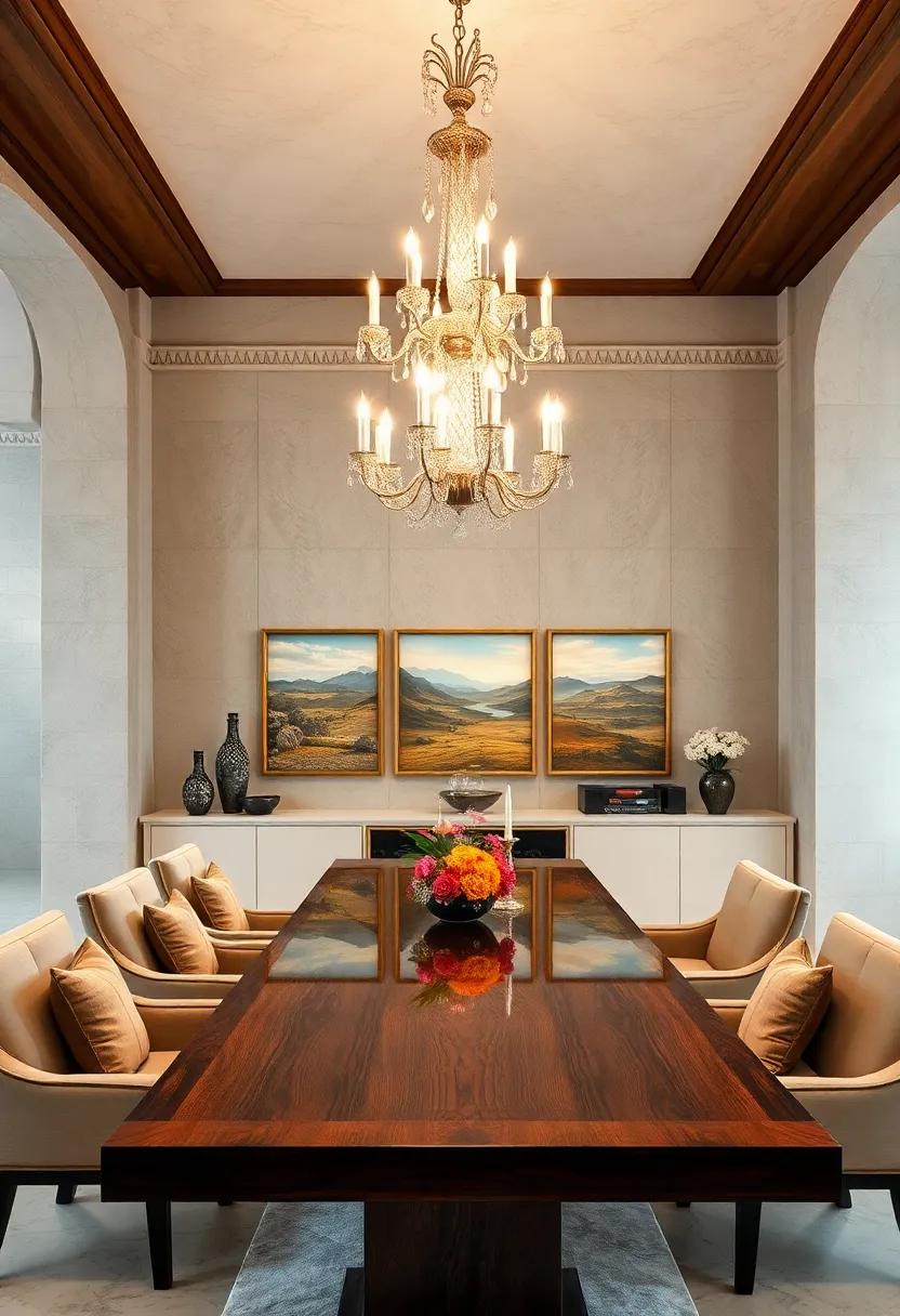 Classic Elegance: This ⁣traditional ⁢dining room features a lavish ⁢chandelier above a mahogany ⁣table,complemented by ⁤vintage landscapes that evoke⁤ a sense of nostalgia ⁤and warmth