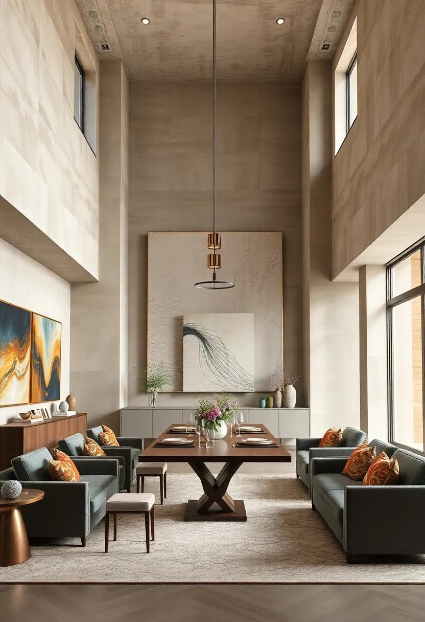 Grand scale: A dining room with soaring ceilings‍ and oversized canvases that draws the eye upwards, infusing the‌ space with an undeniable sense‌ of grandeur