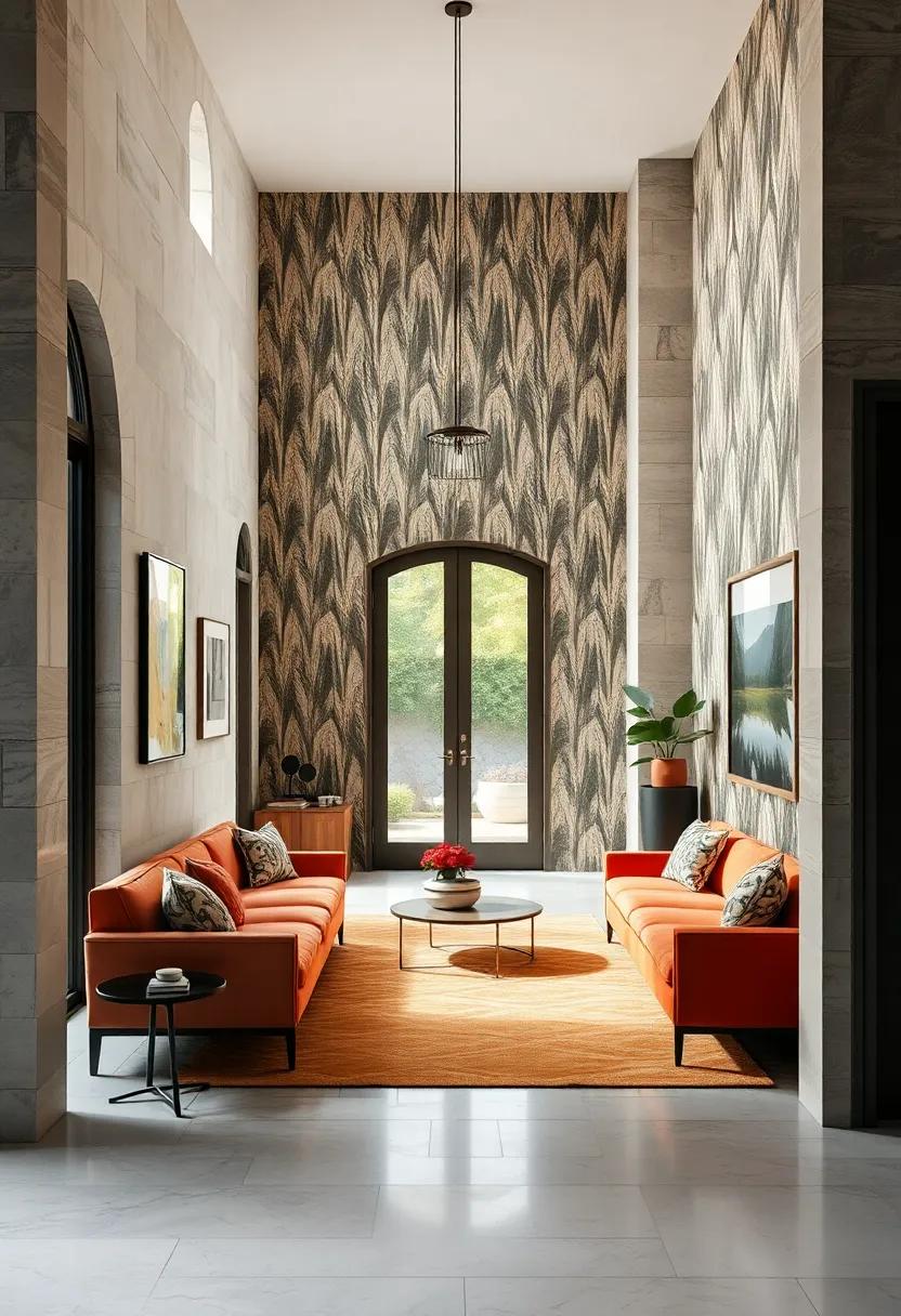Geometric dynamism: Bold geometric wallpaper that adds a modern edge, creating movement and intrigue the moment you step inside
