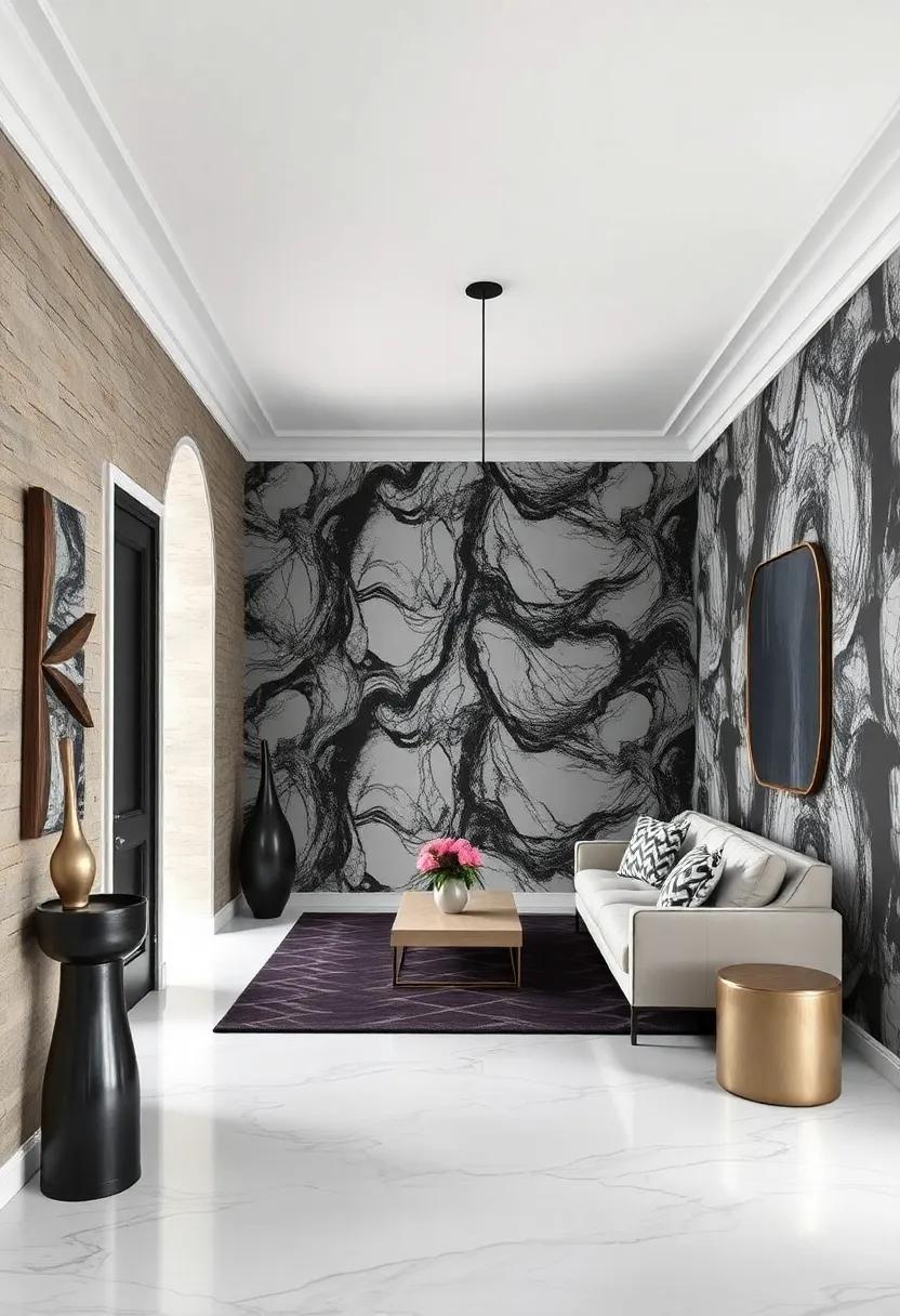 Monochrome magic: A striking black-and-white wallpaper that provides a strong statement while remaining elegantly understated