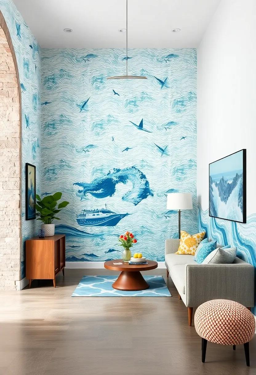 Nautical inspiration: Ocean-themed wallpaper that evokes the seaside, perfect for coastal homes and beach enthusiasts