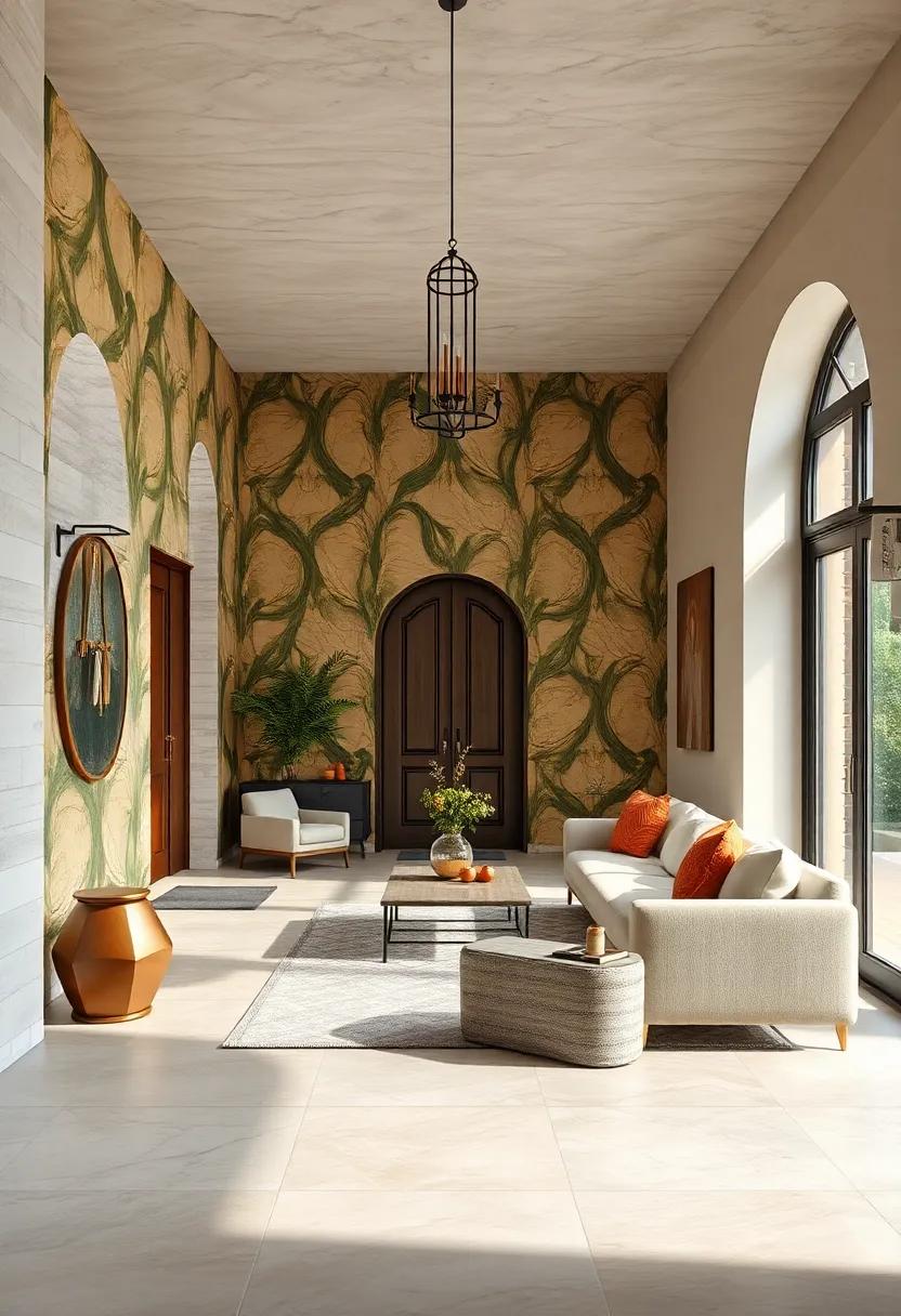 Rustic charm: Earthy tones and textures that link nature and home, perfect for a warm, welcoming entry