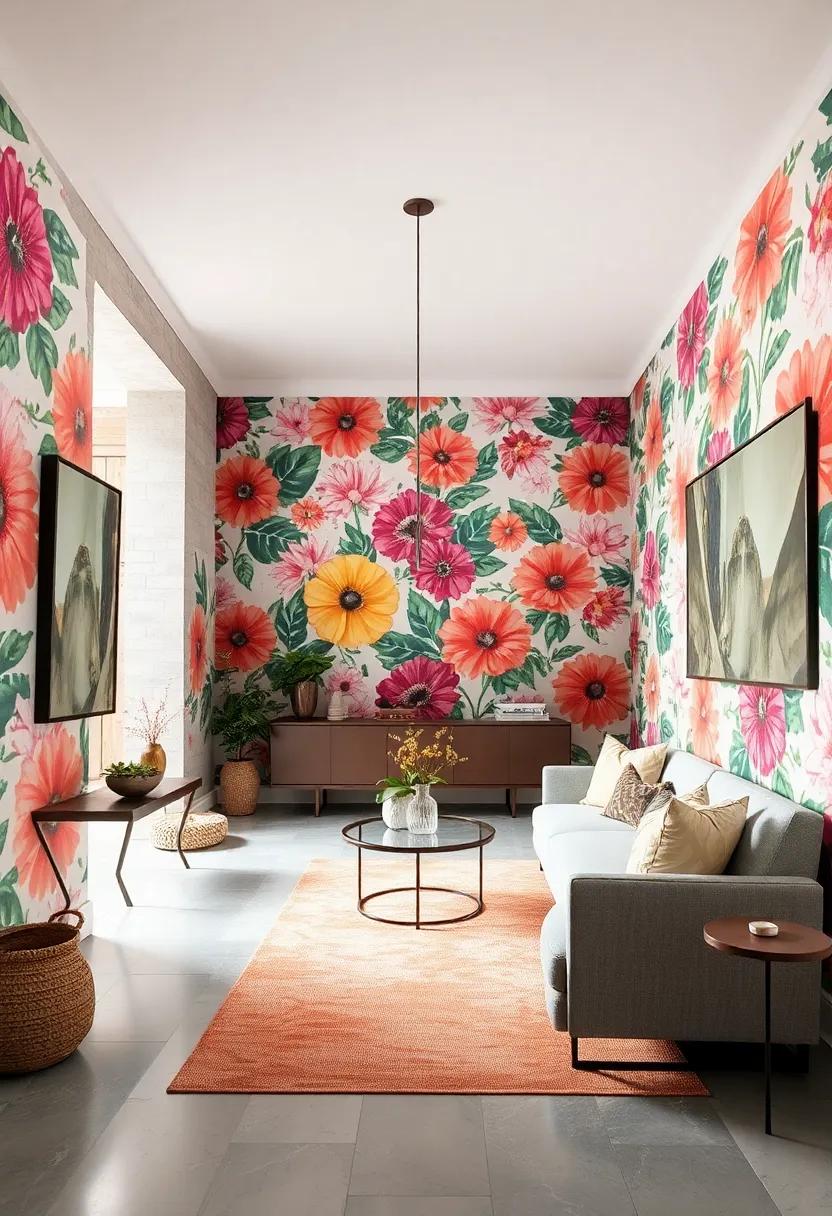 Vibrant florals: An entryway brought to life with oversized floral patterns that greet visitors with bursts of color and whimsy