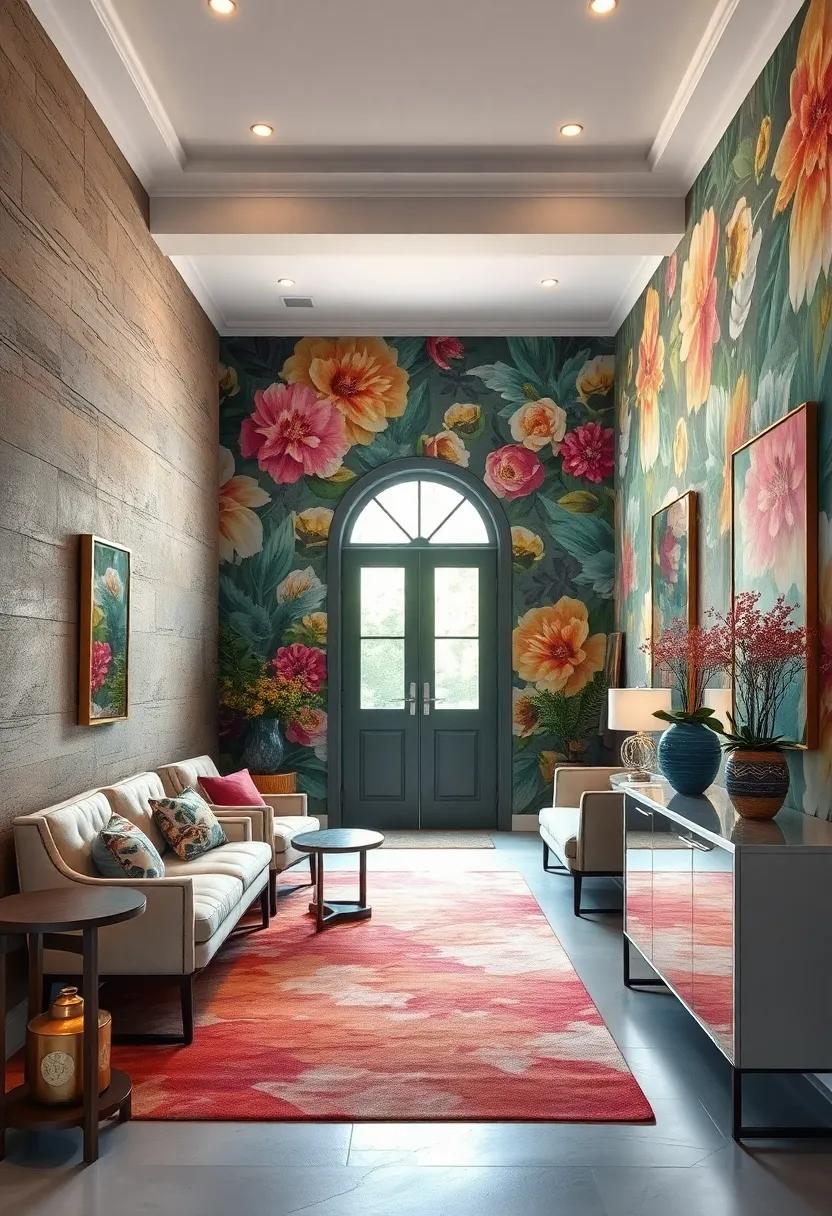 vivid abstract florals: A mashup of abstract art and floral motifs that adds a touch of modern elegance to the entryway