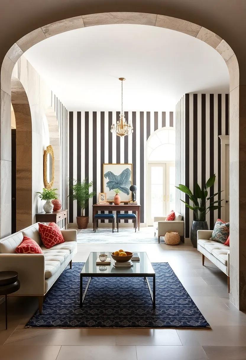 Whimsical stripes: Bright, oversized stripes that inject energy into the space, making every entry fun and uplifting