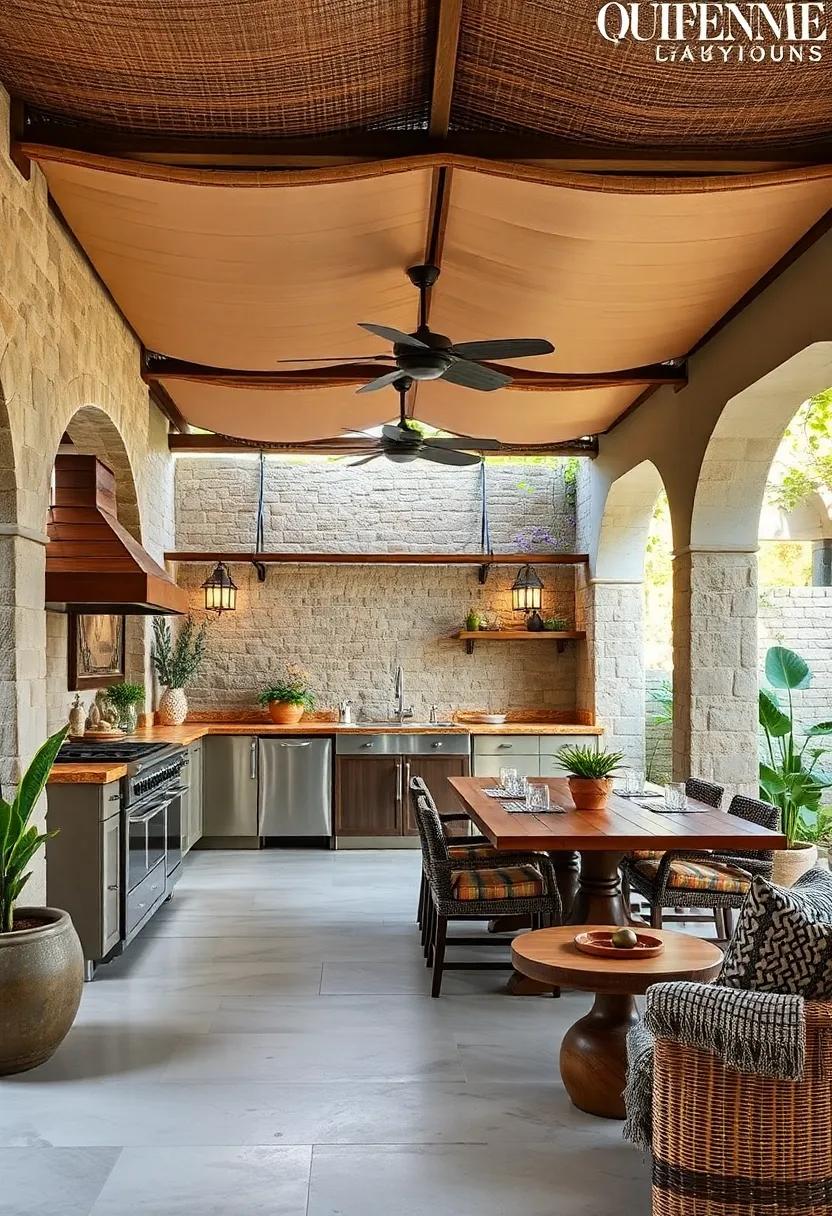 Shade Structures: Ensure comfort during hot summer days with shaded dining areas made from thatched roofs ‌or pergolas adorned with climbing ​plants