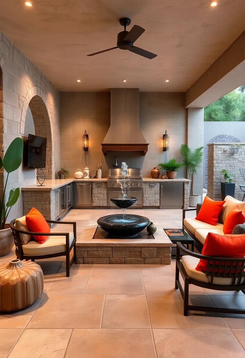 Water Feature: Add a tranquil fountain ⁤or pond to create a peaceful ambiance that enhances the outdoor cooking and dining experience