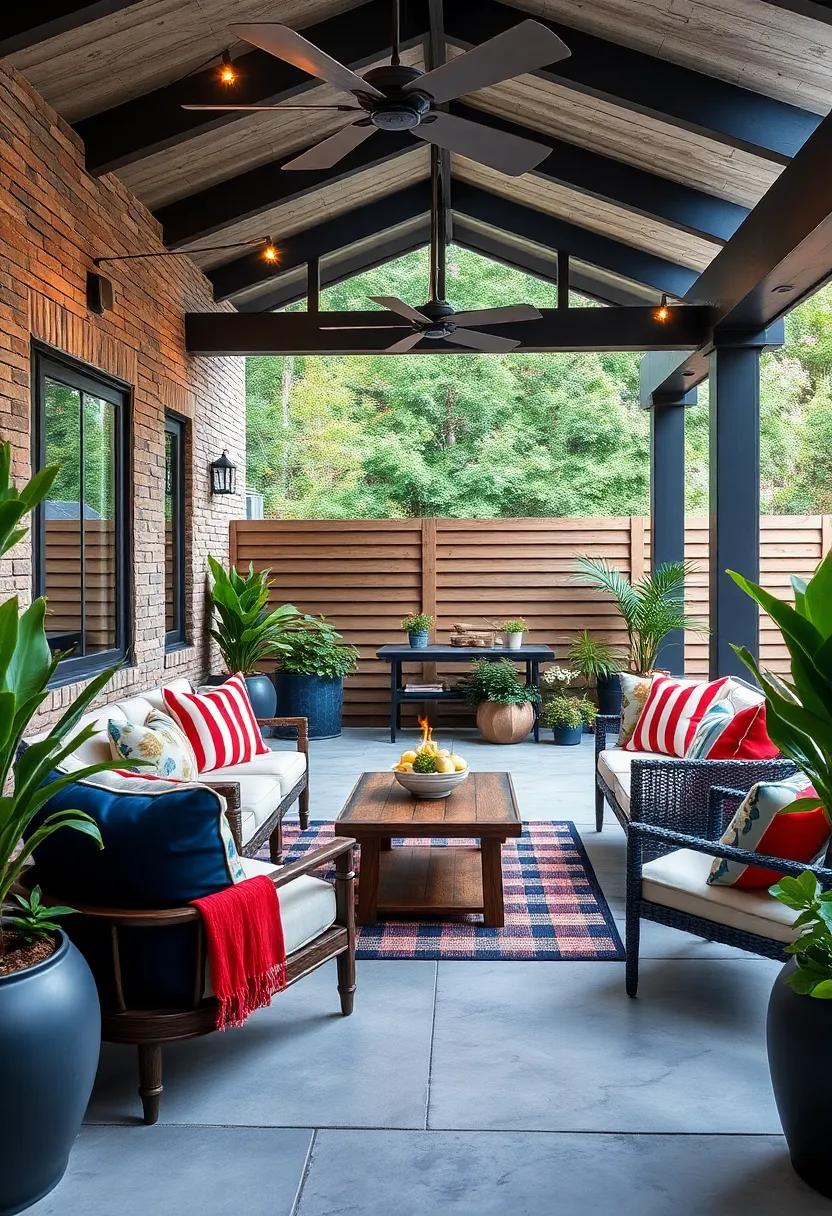 Nautical Nuances: Incorporate navy blue and bright red accents with stripes to evoke a classic maritime feel on your patio