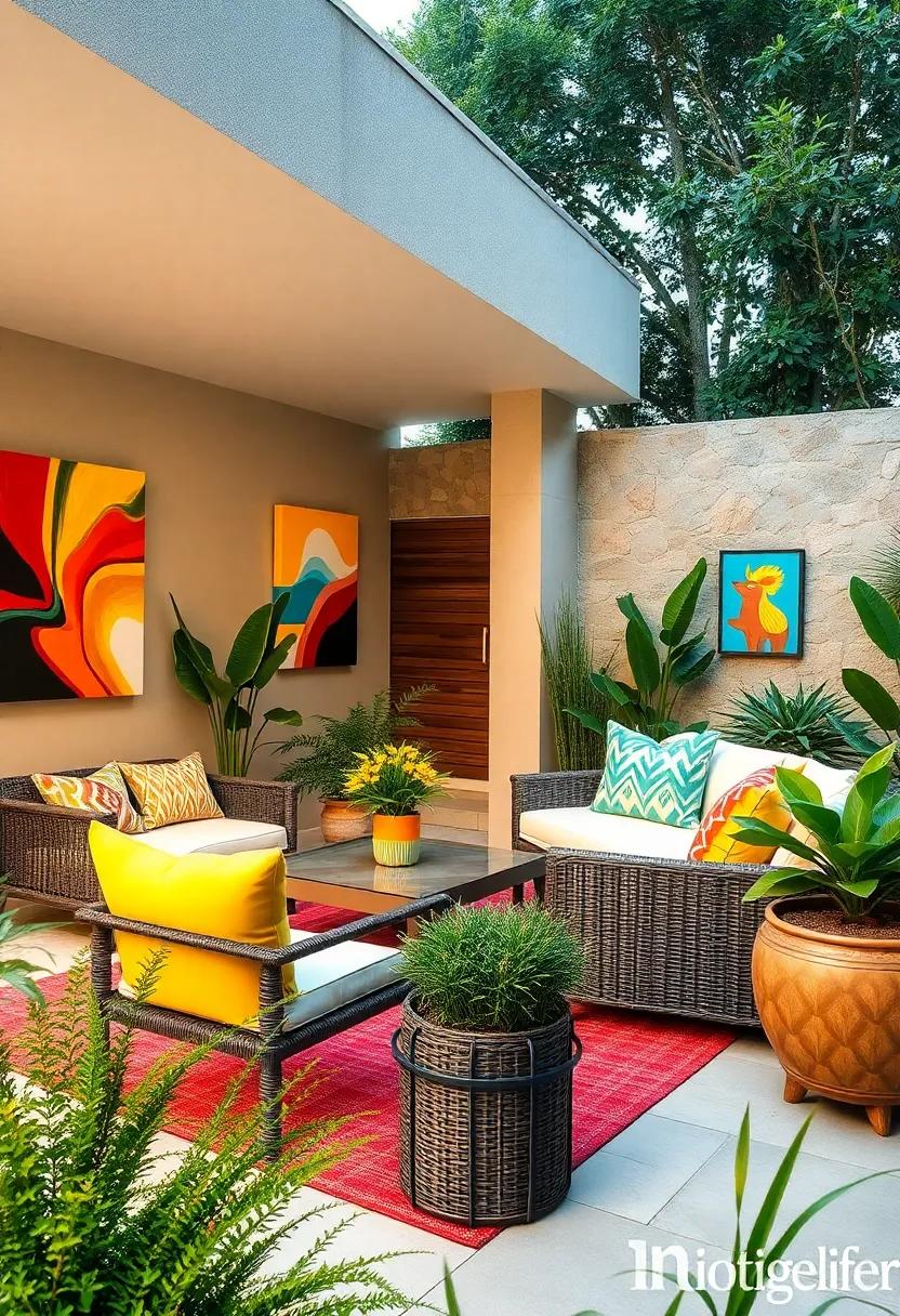 Outdoor ⁤Gallery: Use walls as canvases⁣ with outdoor art pieces in rich colors, turning your patio⁤ into a​ sophisticated‌ gallery space