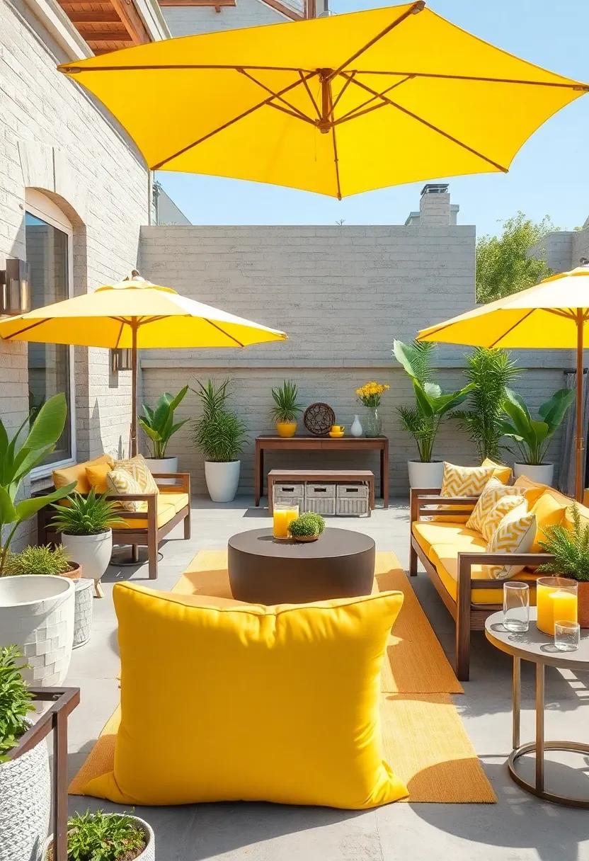 Sun-Kissed Yellow: ​Bright yellow‍ accents like cushions and umbrellas instantly uplift the mood, creating ⁤a cheerful outdoor space