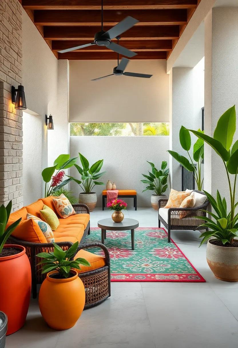 Tropical ​Oasis: Incorporate bright greens and‌ bold florals with oversized planters and ⁣colorful outdoor rugs for a fresh,⁣ vacation-like vibe