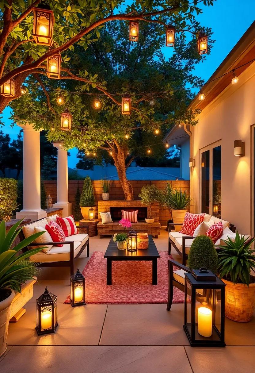 Treetop Illumination: Nestle ​small lanterns in tree ‌branches or shrubbery to create a magical, firefly-like effect above⁢ your patio⁤ seating