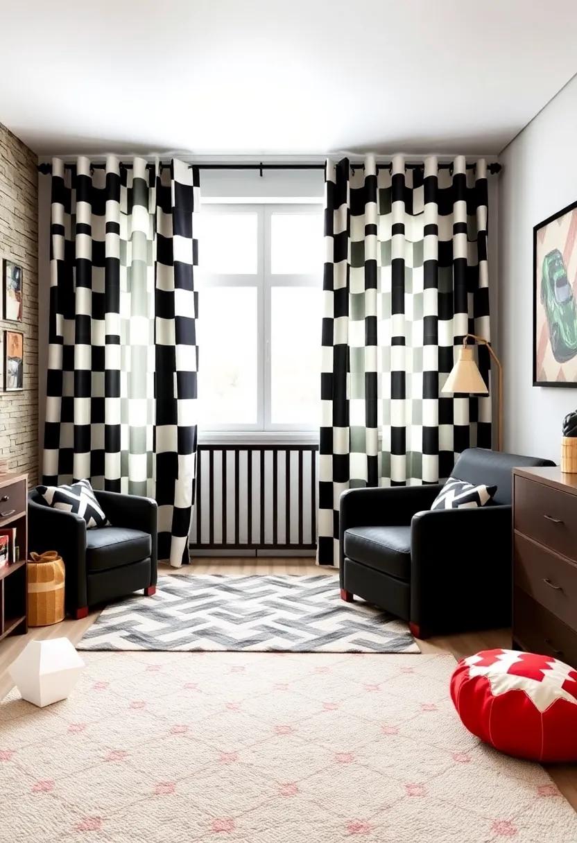 Checkered Flag Curtains: Opt‍ for bold black and white checkered flag curtains to give a ⁣nod to⁣ classic⁤ races‍ while maintaining ‌an airy feel in the ⁤room