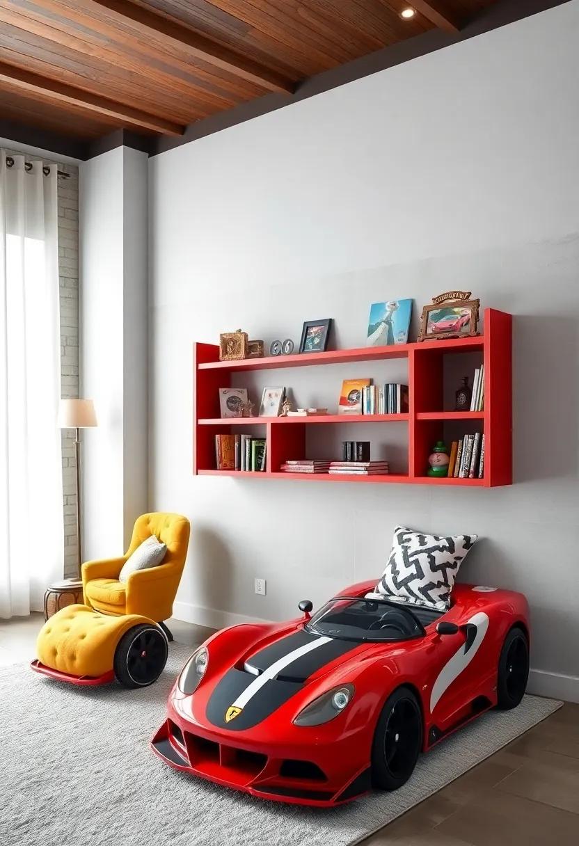 Daring Car⁢ Bookshelf: ‍Choose ‍a bookshelf designed to⁣ resemble ‍a racetrack or‍ a ‍garage, placing favorite books within reach for easy ‍storytelling