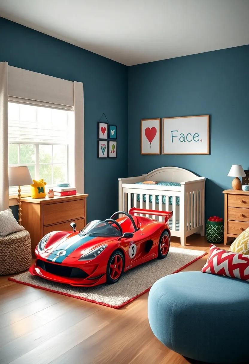 Miniature Race ​Car ⁣furniture: ​Incorporate furniture pieces⁤ shaped like cars, such⁢ as a ‍toy chest or a rocking ‍chair, to keep the fun theme running​ throughout ⁣the room