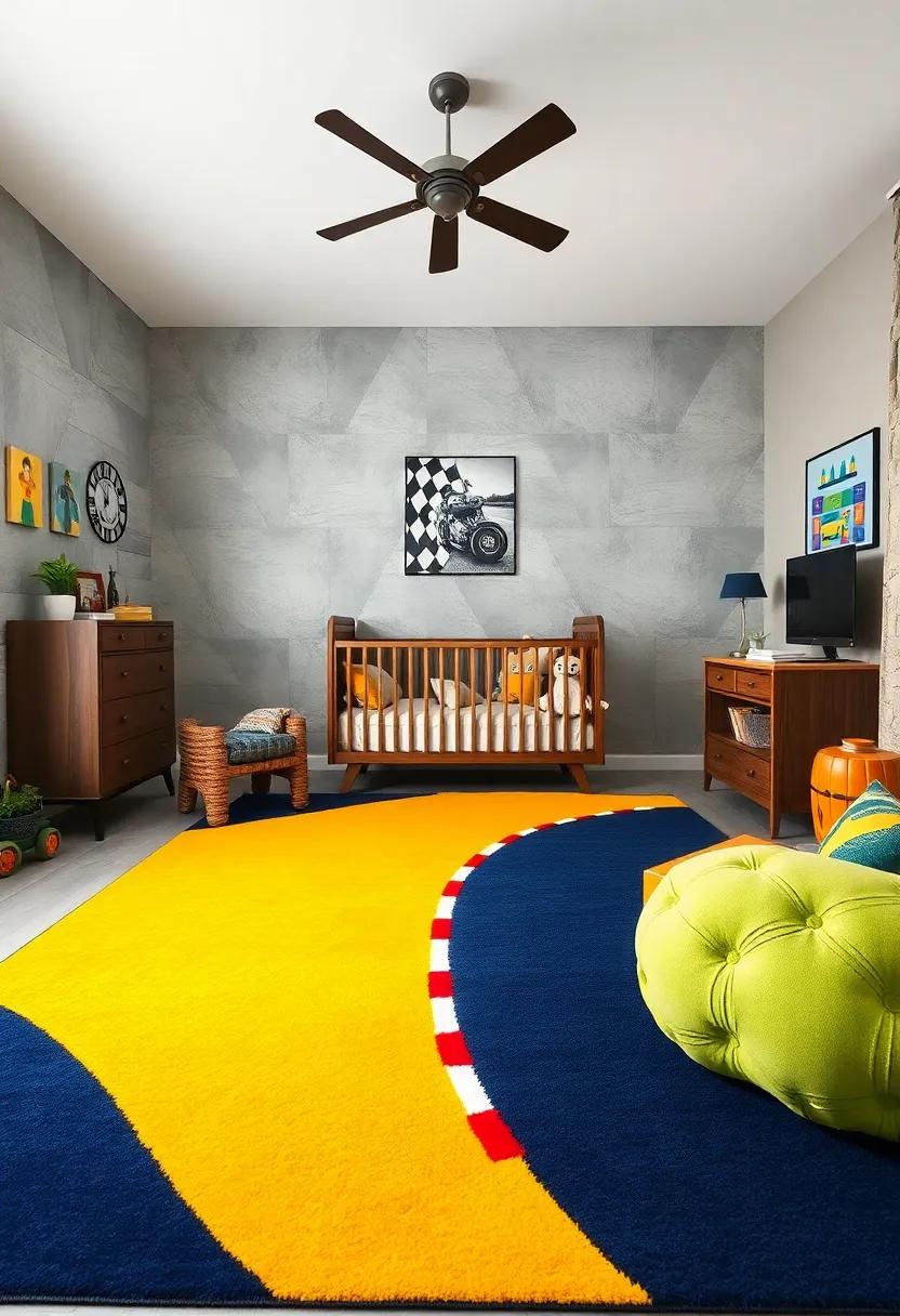 Car-Themed Rugs: Lay⁢ down a colorful rug ⁢designed like ‍a‍ racetrack or with bold racing colors to add warmth ​and ​comfort to the space