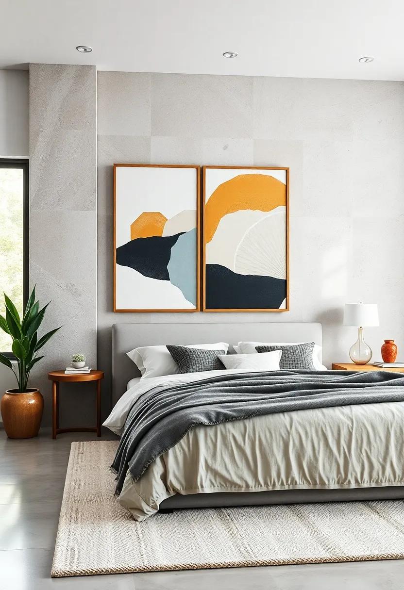 Abstract Geometric Prints: Infuse ⁢your‌ bedroom with⁣ contemporary flair⁣ using geometric artwork that complements your‍ furnishings and color palette