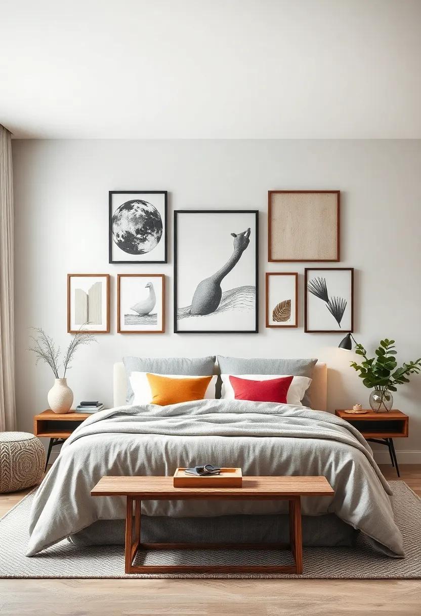 Layered Textures⁤ with Frames: Combine various framed art styles and sizes to create a layered look, adding depth and‍ interest to your ‍bedroom walls