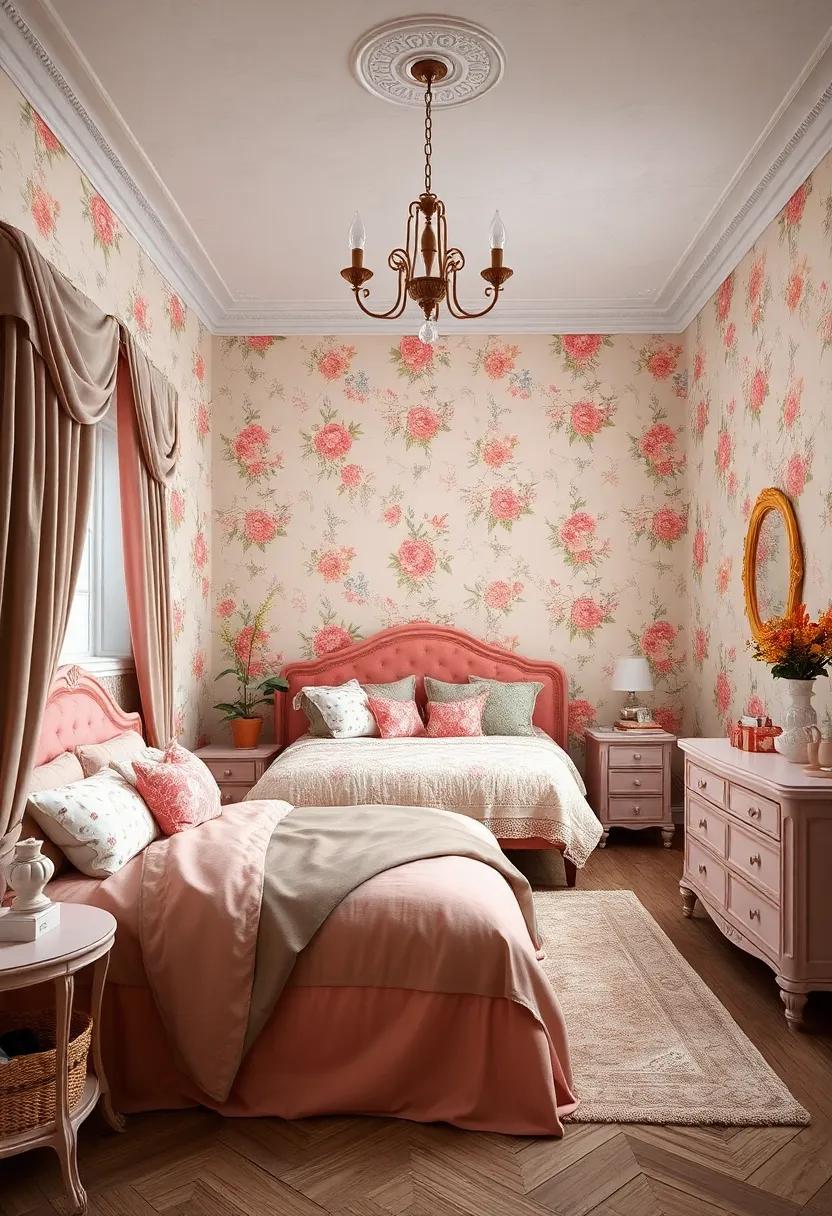 Embrace vintage wallpaper with delicate ⁢floral patterns to⁤ set a romantic backdrop in her room