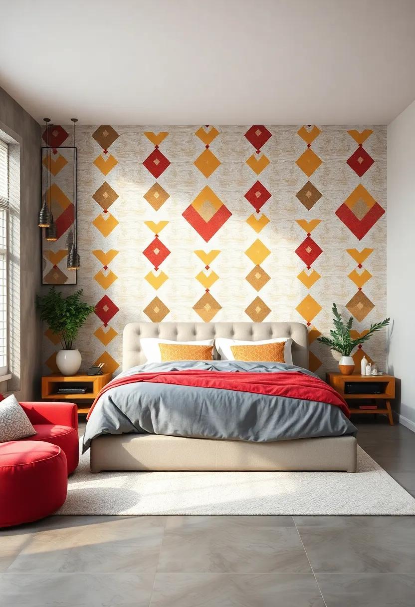 Bold Geometric Patterns: Transform your⁢ bedroom with vibrant fabric ⁤featuring geometric designs that create a modern and dynamic accent wall