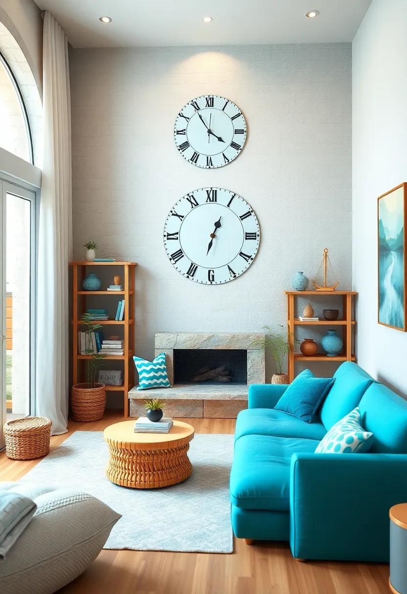 Coastal Wall Clock: A stylish wall clock featuring nautical motifs such as anchors or sailboats, not only telling time but also ​complementing⁣ the room’s design