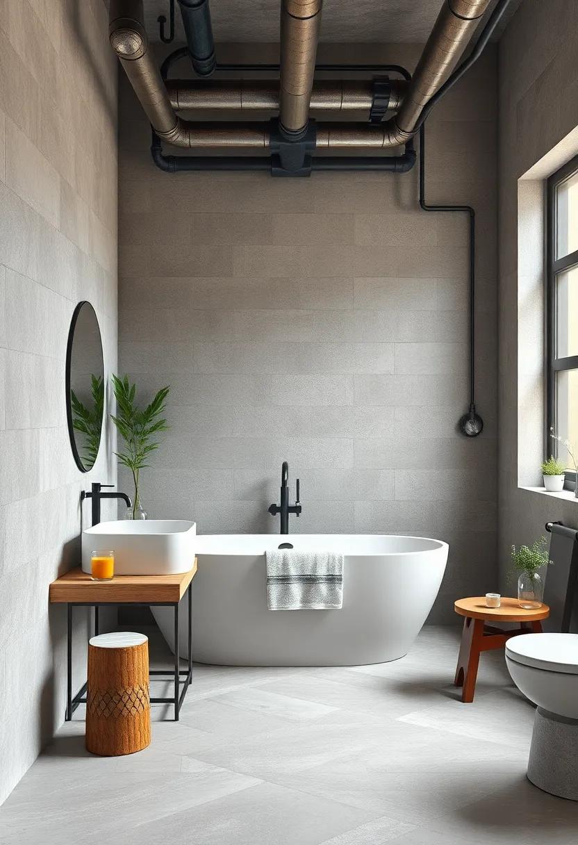 Embrace ⁤the ‍Aesthetic: Showcase⁢ the natural patina of exposed​ pipes as a focal design element, adding character to‌ the bathroom