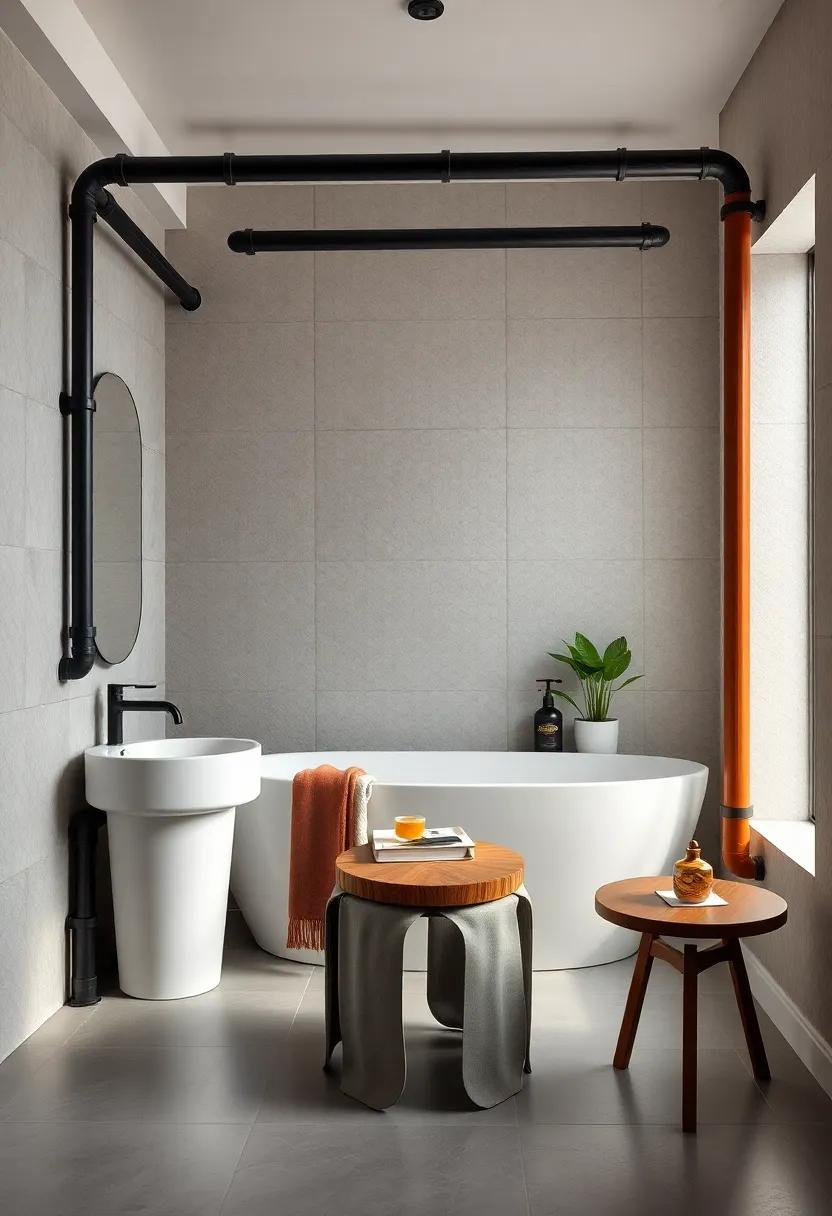 Pipe-Crafted Furniture: use pipes to create unique​ bathroom furniture, like stools or tables that are both practical and visually‍ striking