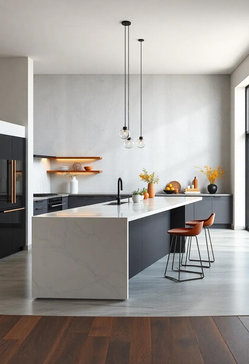 Modern Minimalism: A sleek, monochromatic island ‍features sharp ⁤lines and integrated appliances, creating a sophisticated space ‍that emphasizes simplicity and functionality