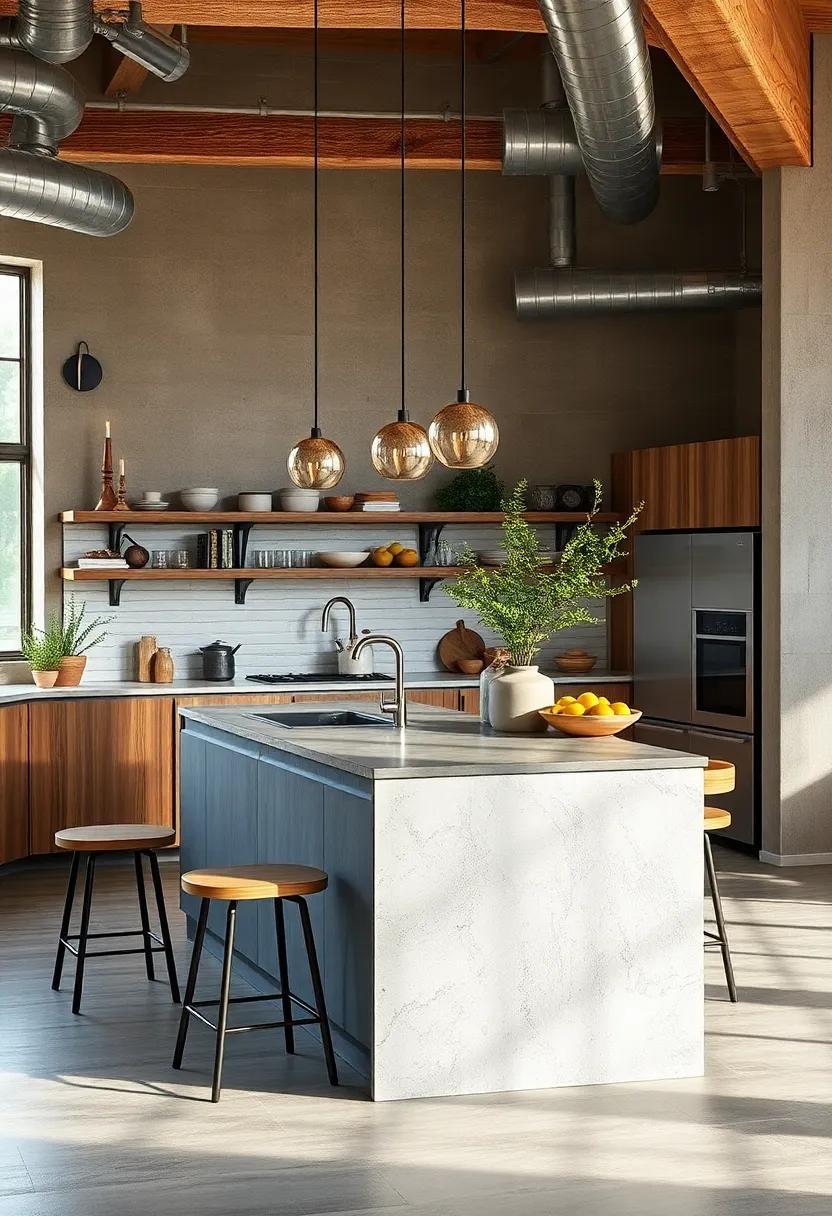 urban Loft Look: A concrete countertop paired with reclaimed wood enhances the urban loft aesthetic, marrying modernity with rustic charm