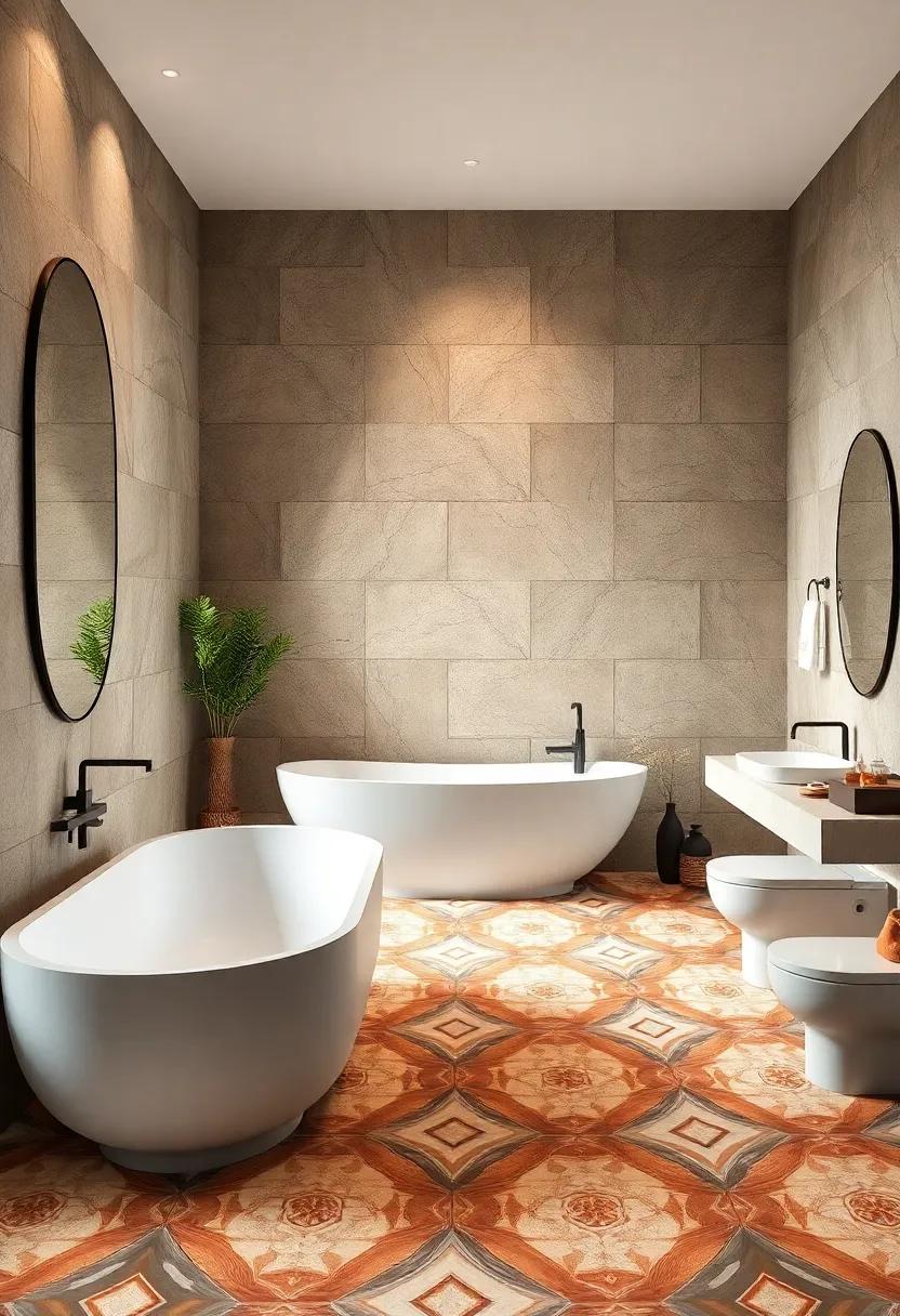 Statement‌ Floors: Make a daring⁣ statement‍ with​ bold floor tiles that draw the eye downwards, providing a stunning foundation for your luxury bathroom⁤ design
