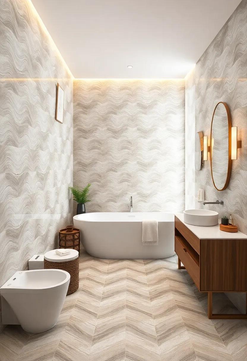 Oceanic Oasis: Find inspiration in wave-patterned tiles that mimic the serene movement of water,‌ turning your bathroom into ⁢a refreshing coastal escape